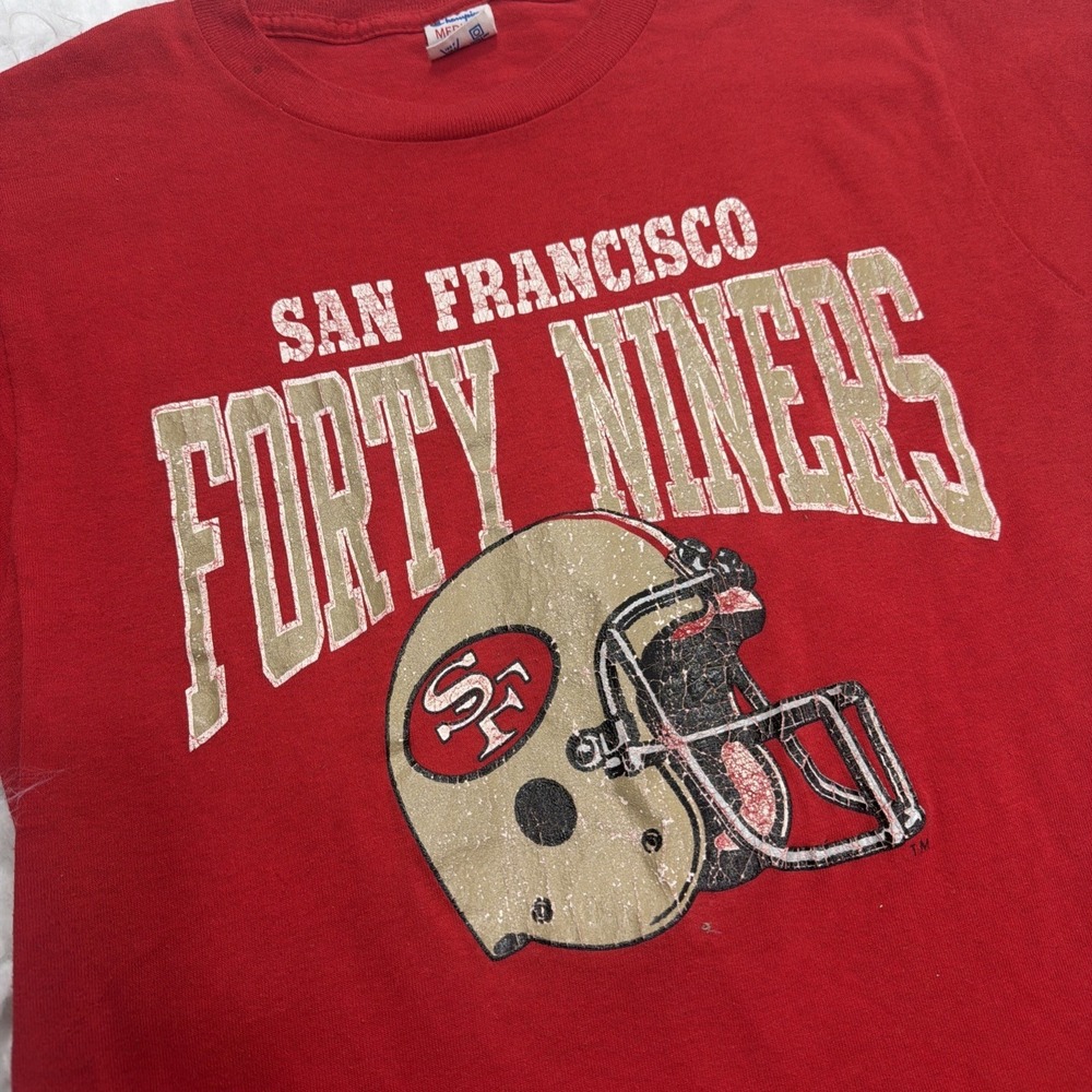 Vintage 1980's San Francisco 49ers Champion Brand NFL T Shirt Medium Slim‎ USA